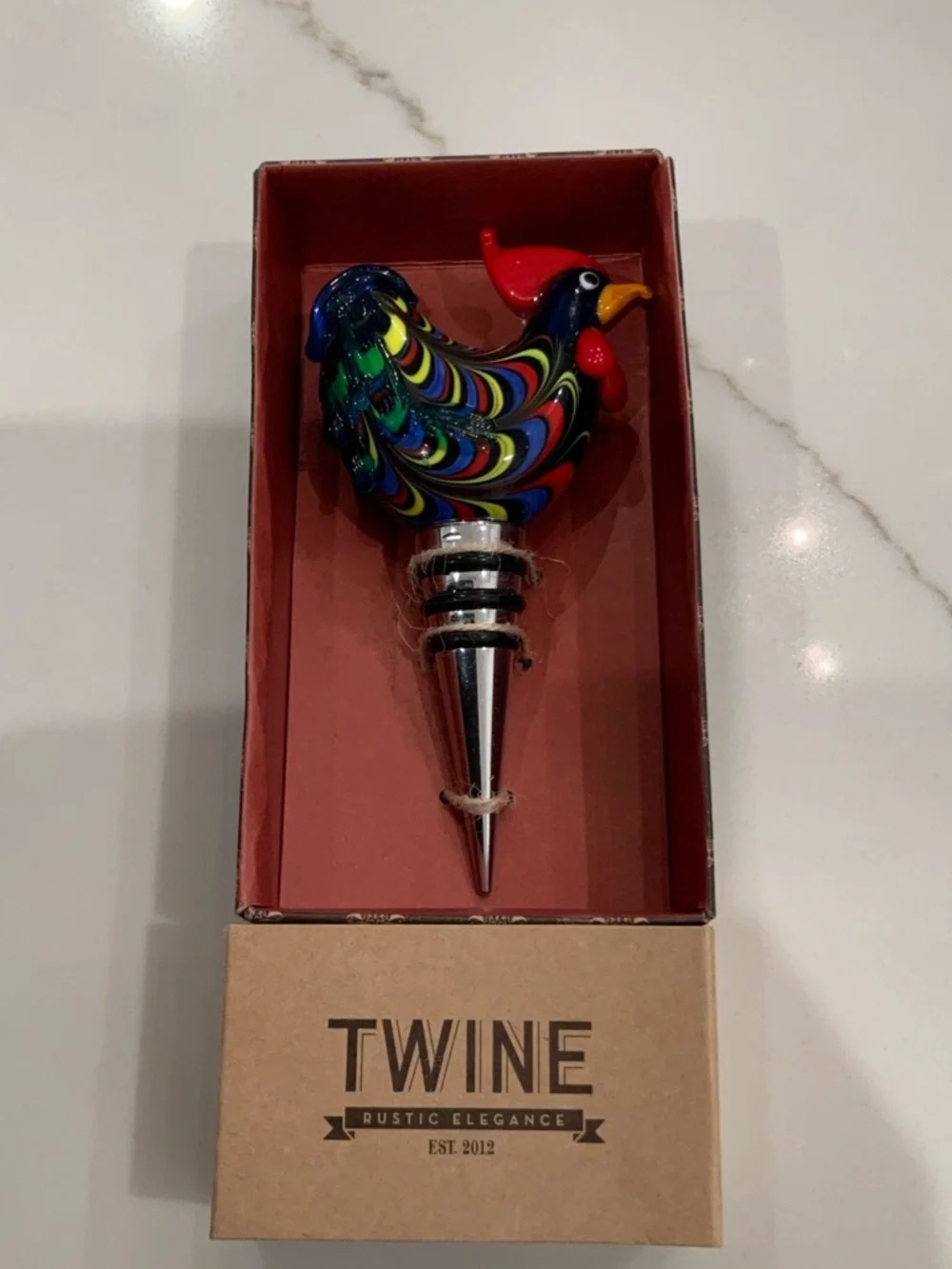 New Twine Country Cottage Glass Rooster Wine Bottle Stopper House Warming Gift